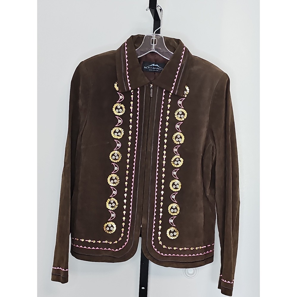 Montanaco Women's Genuine Suede Leather Embroidered Western Jacket Small Boho